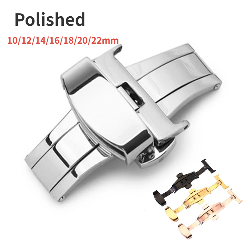 Stainless Steel Strap Buckles Butterfly Buckle Polished Button Watchbands Clasp Watch Accessories 10/12/14/16/18/20/22mm