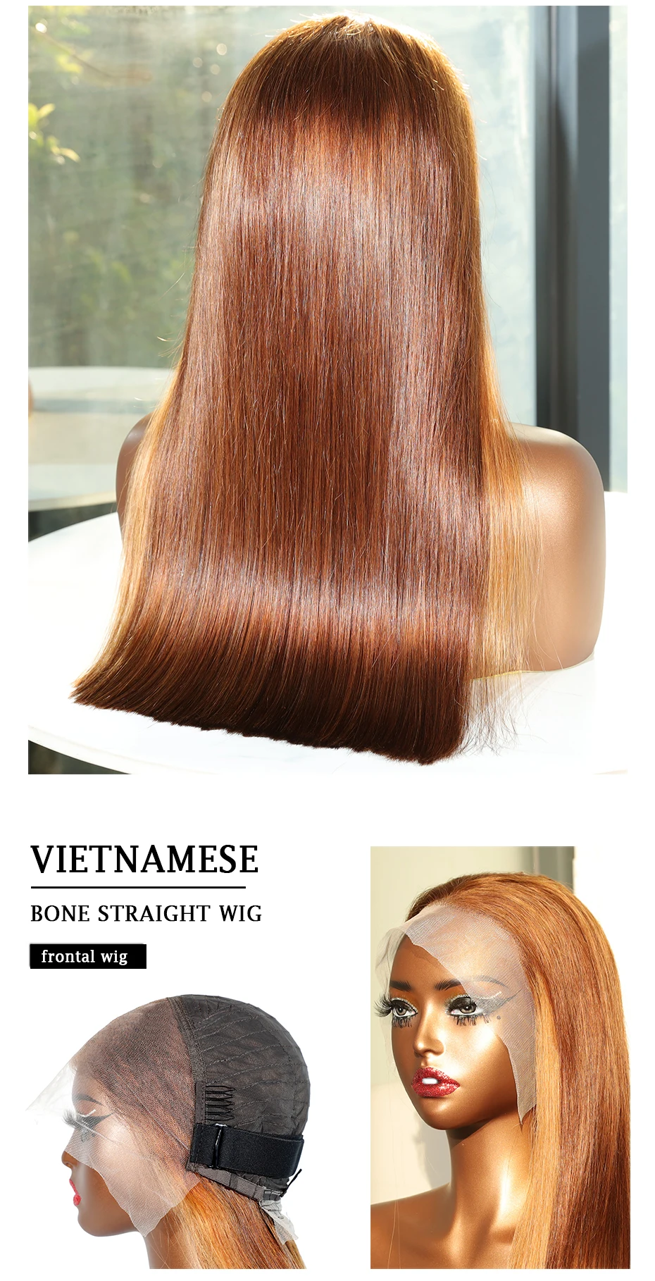 4/27 Braunblonde 13x4 Transparente Lace Frontal Bob Perücken aus 100% Echthaar, Knochenglatt, Double Drawn, gefärbt, aus rohem vietnamesischem Haar – Detail 3