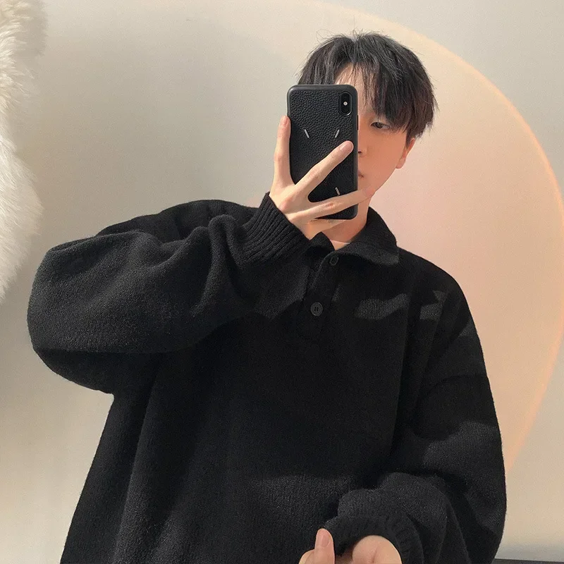 Half High Neck Sweater Men's Autumn/winter Trendy Brand Loose and Lazy Style Sweater Design Sense Niche High Street Knit Jacket