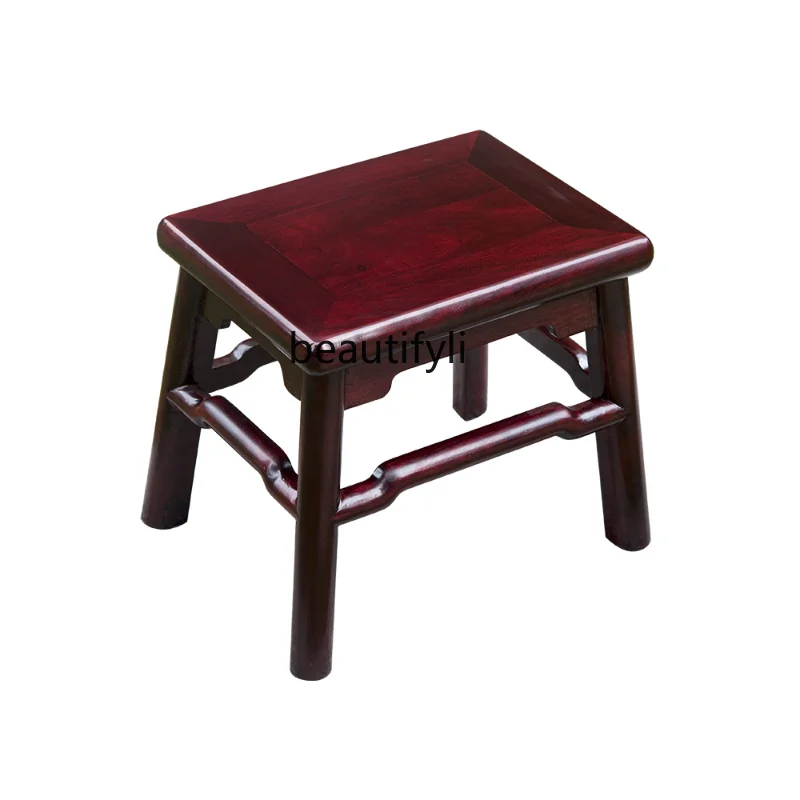 

Red Sandalwood Small Square Stool Doorway Shoe Wearing Stool Living Room Chinese Solid Wood Bench Short Stool vanity chair