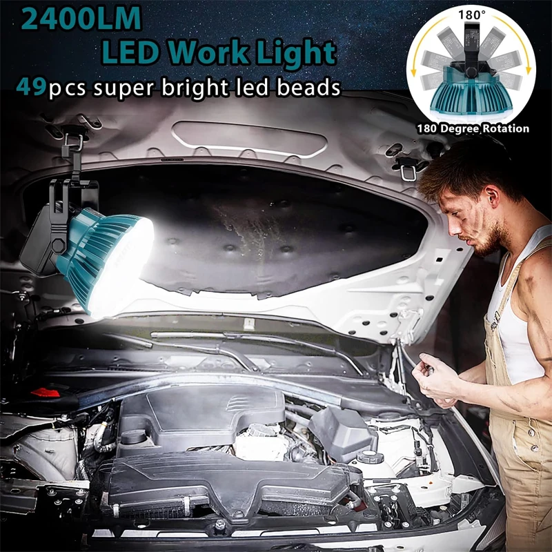 2400LM LED Camping Lantern For Makita 14.4V 18V LXT Lithium Battery 24W LED Work Light