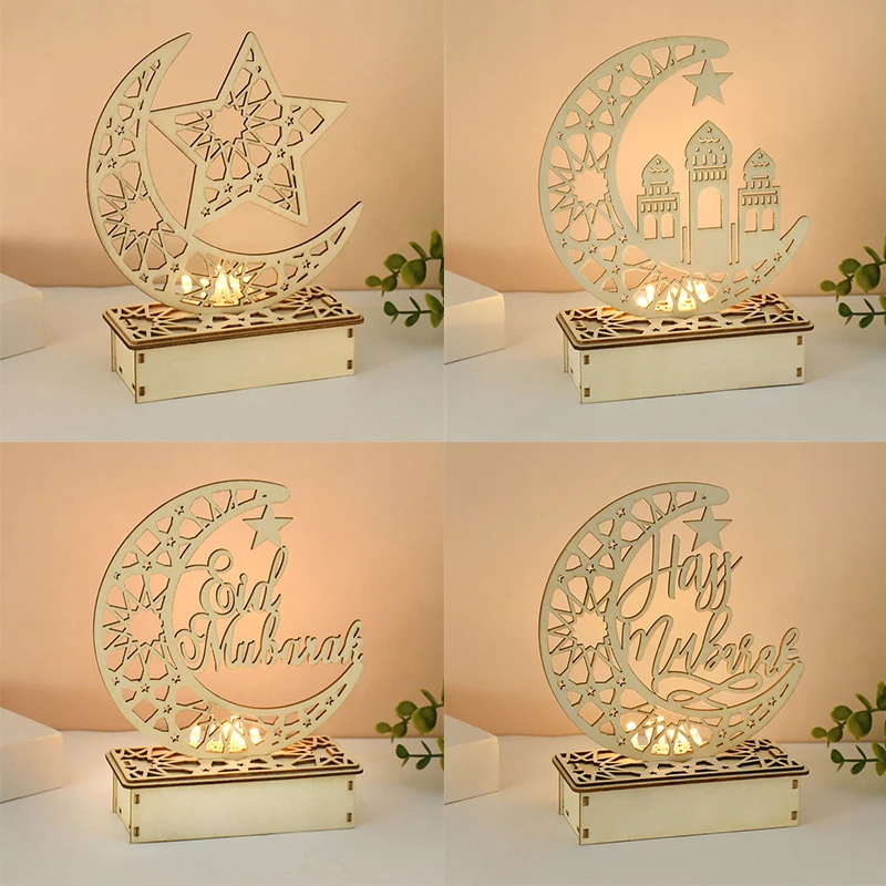 

Wooden Eid Mubarak Table Ornaments for Ramadan Kareem Home Decoration Muslim Islamic Wood Pendants Wedding Party Supplies