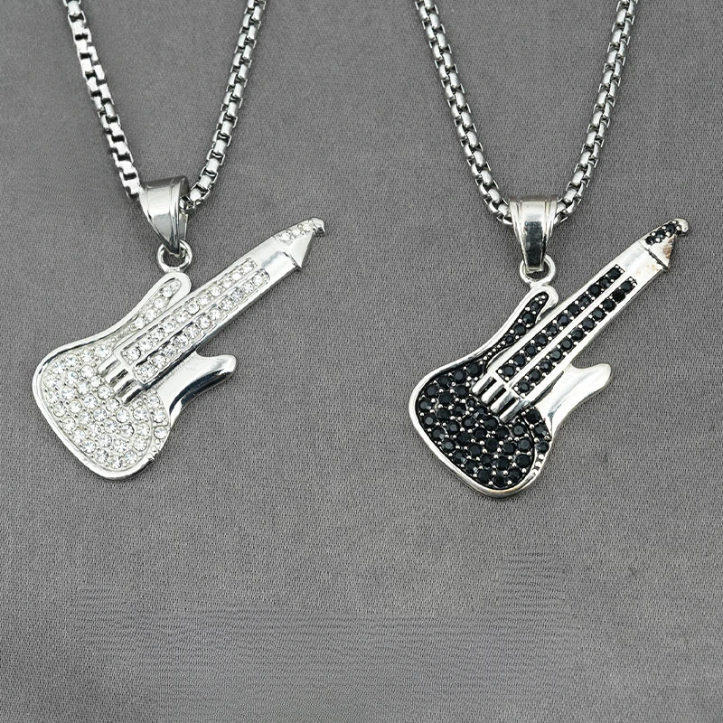 

Guitar Necklace Pendant Jewelry, Titanium Steel Stainless Steel Hip-hop Design, Men's and Women's Diamond Inlay jewelry