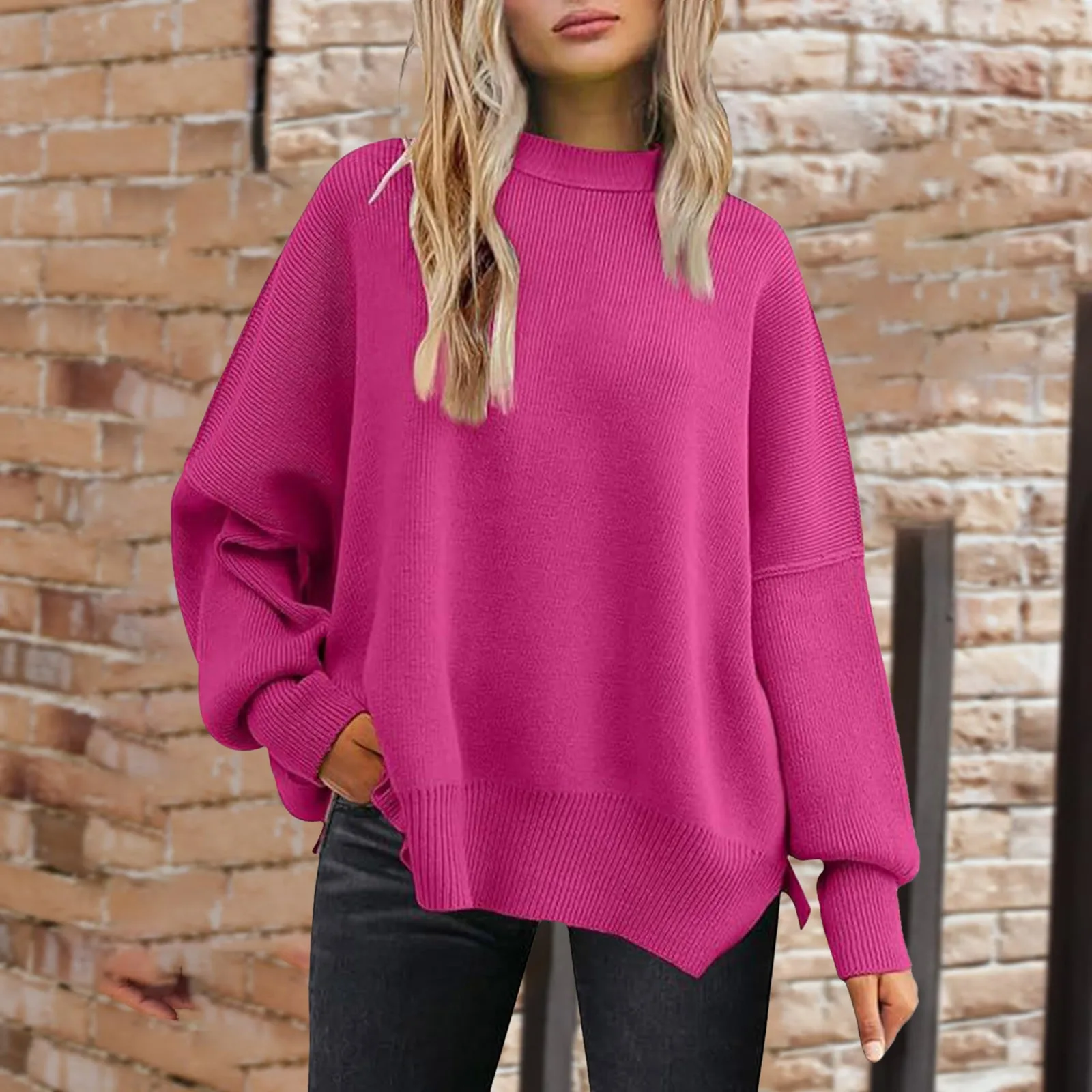 Suéteres de manga larga con cuello redondo y murciélago para mujer Otoño 2024 Suéteres de mujer de talla pequeña Tops de cuello alto con cremallera de un cuarto estampados para mujer
