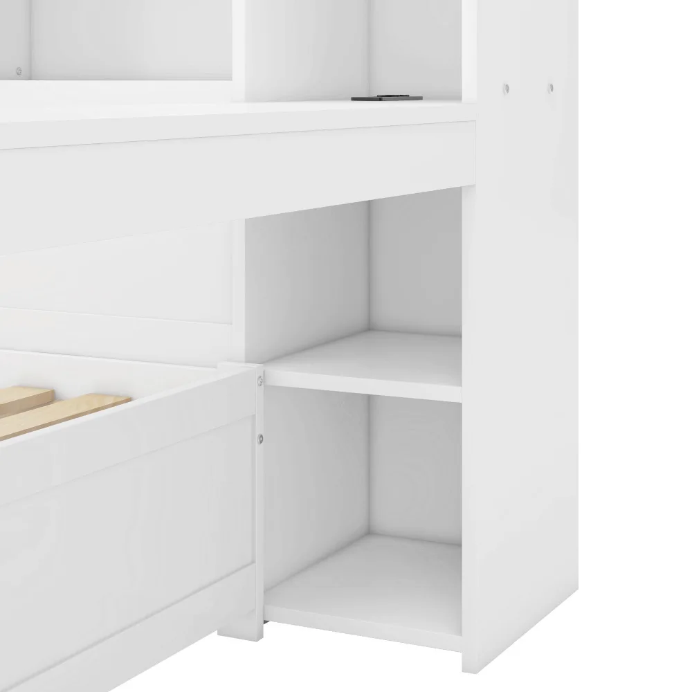 90x200cm Schlafsofa, Tagesbett, Nachttischplatte und Untertischplatte, Bett mit Steckdose und USB-Anschluss, 2 Schubladen, Schreibtisch, ohne Matratze – Detail 17
