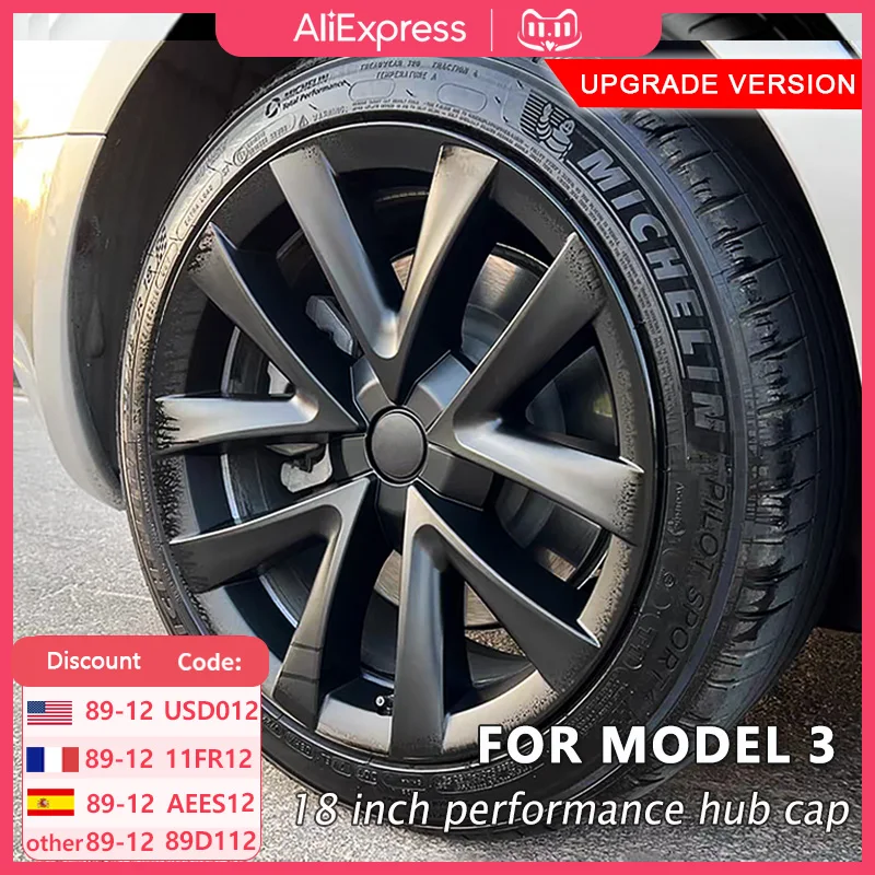 Wheel Hub Caps HubCap Performance Replacement for Tesla Model 3 18Inch Automobile Full Rim Cover Accessories 4PCS