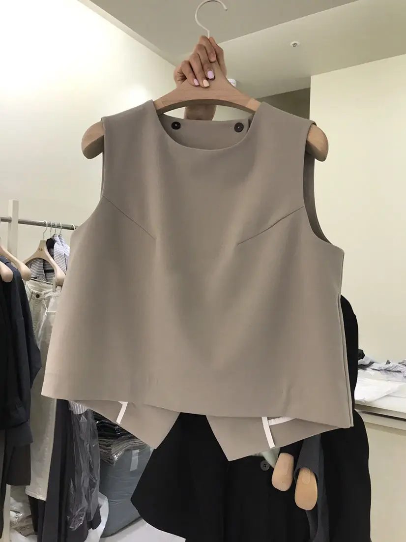 2024 Spring New Irregular Split Pullover Round Neck Sleeveless Tank Top Vest Top Women's Fashion vest women