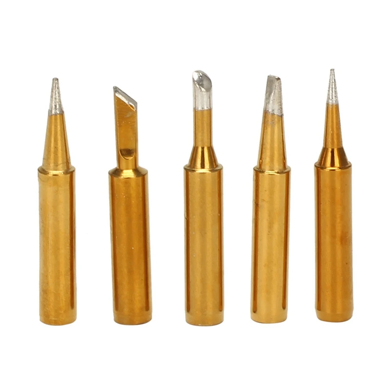 

Hot SV-5Pcs Horseshoe Type, Common Tip Type,Knife Type Straight Extra-Sharp Soldering Iron Tips For 936 Soldering Station -Gold