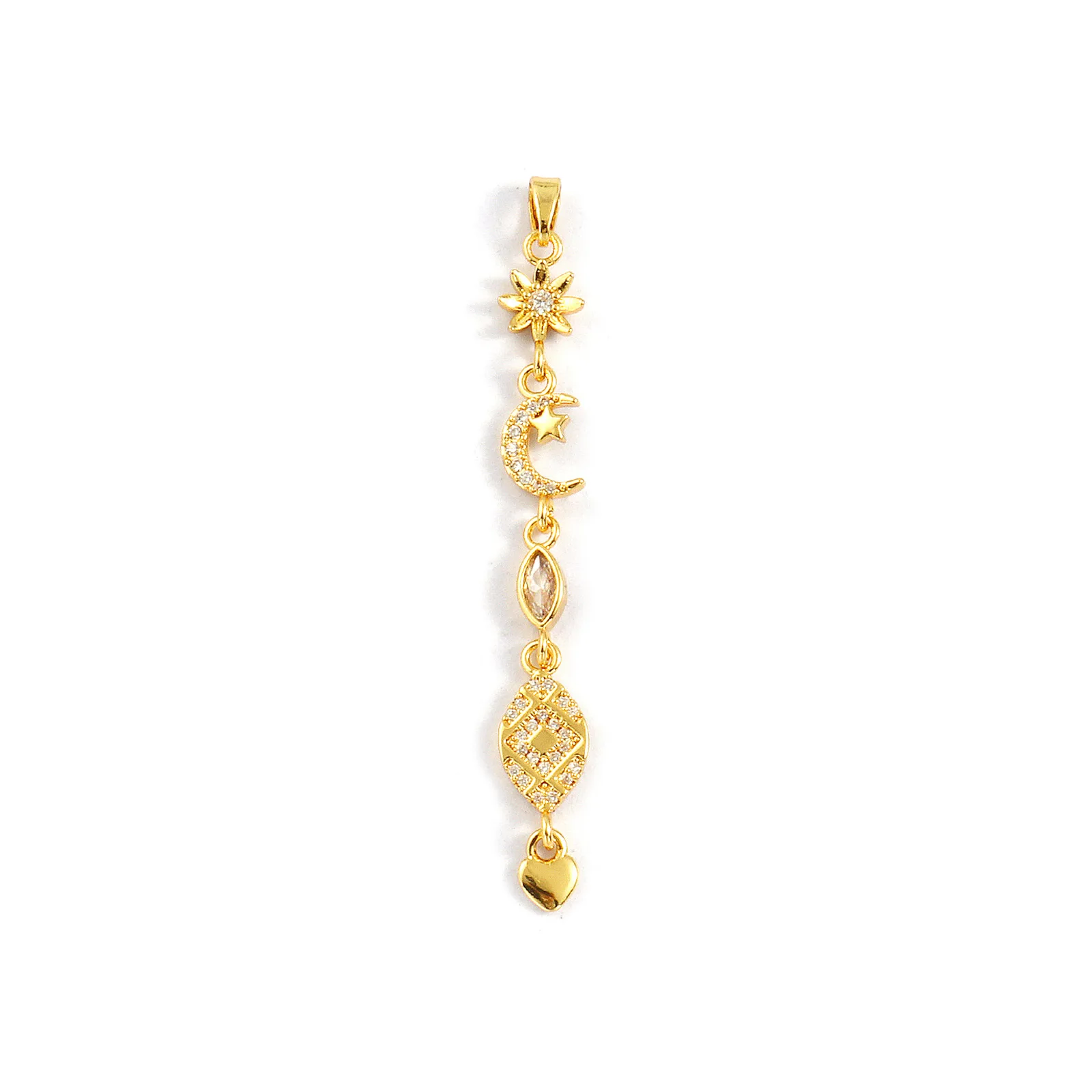 1-teiliger Messing-Charm-Anhänger, mehrfarbig, Quaste, Mikropflaster, klarer Zirkonia, Schmetterling, Herz, Mond, Anhänger, Herstellung von Halskette, DIY – Detail 9