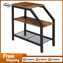 Hoebro-mesa lateral estrecha con estantes de almacenamiento de 3 niveles, mesita de noche delgada, mesa de sofá Industrial para dormitorio y sala de estar