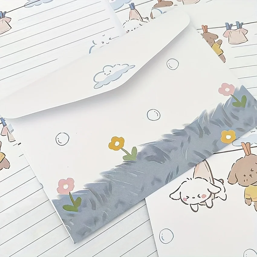 4 charming puppy and floral letter sets with envelopes-creative handwritten stationery for students, holidays, and birthdays