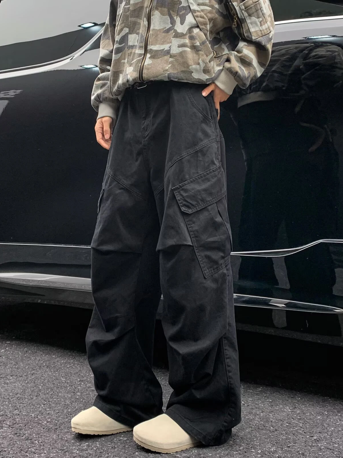 Men's Casual Straight Leg Workwear Pants Spring 2025 New American Retro Sle with Big kets Loose Fit Long Trousers