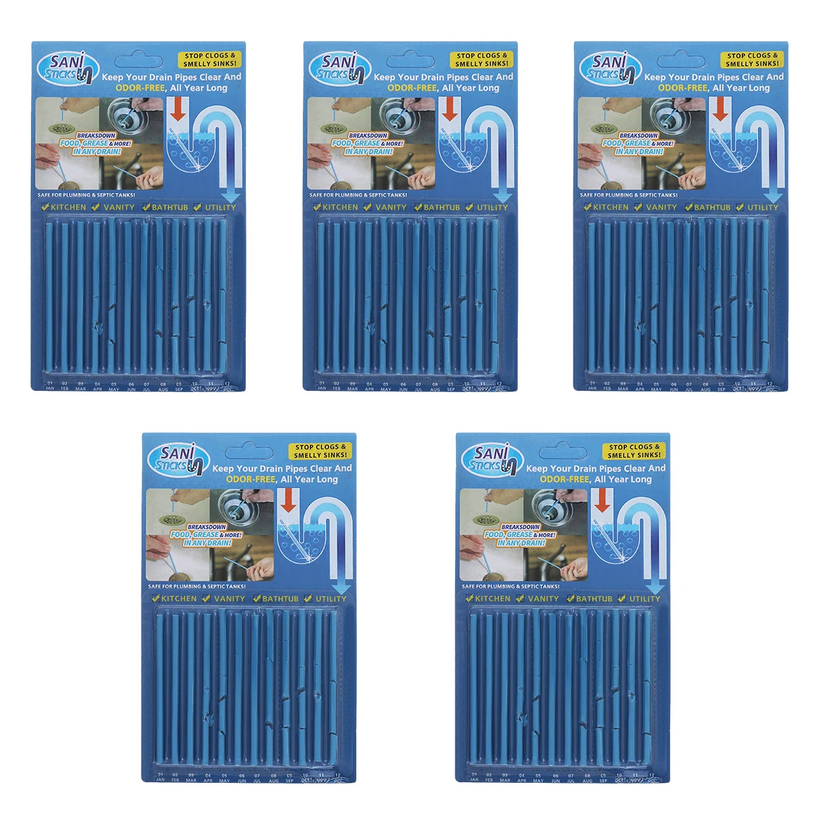 60pcs Pipeline Bathtub Decontamination Drain Cleaners Kitchen Sink filt Sani Sticks Sewer Cleaning Rod for Kitchens Tools