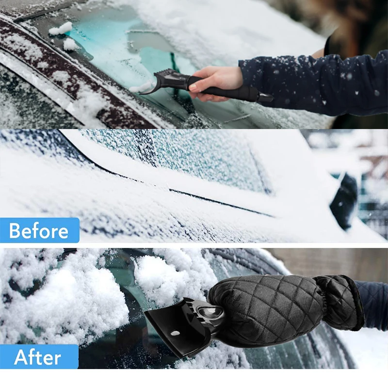 Premium Ice Scraper with Foam Grip and Waterproof Warm Glove – Efficient Snow and Frost Removal Tool