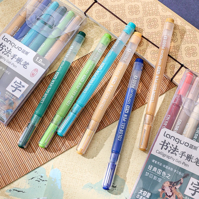 6 Pcs/Set Large Capacity Calligraphy Gel Pen 1.0mm Hard Tip Pens for Journaling Drawing Practice Planner Writing Stationery 6