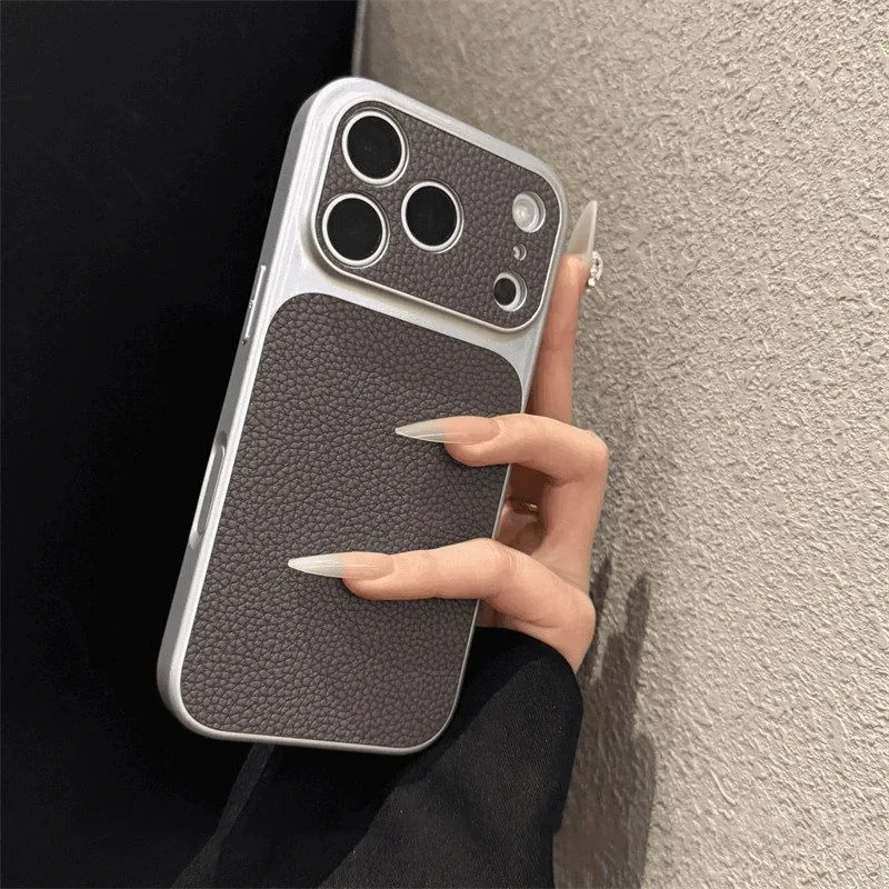 Luxuriöse Lychee-Leder Matt Handyhülle für iPhone 17 16 15 14 13 12 11 Pro Max Plus 17Air Stoßfeste Schutzhülle Rückseitenschutz – Detail 8