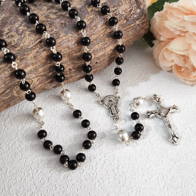 Rosary Necklace gold Silver and Black Catholic Rosary 