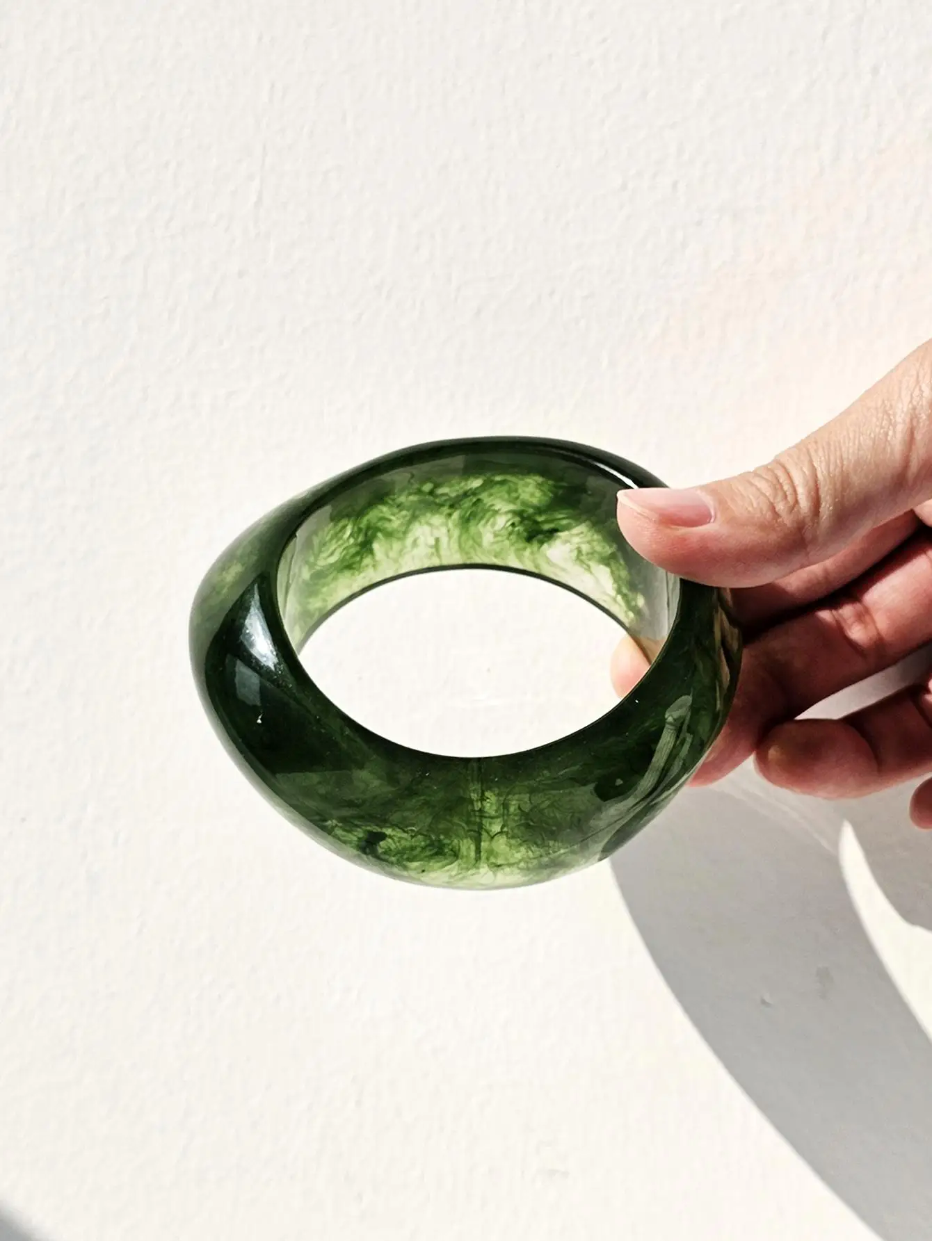 Resin Bracelet Retro Geometric Irregular Square Green Smudge Chunky for Women Girl Vintage Bangle