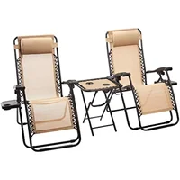 Zero Gravity Chair with Side Table, Set of 2, Beige 1