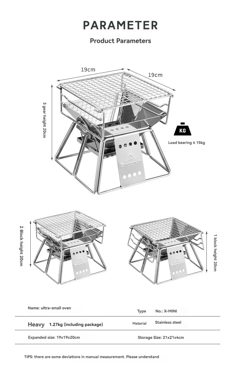 CAMPINGMOON Outdoor-Grill für Paare zum Grillen von 1–2 Personen, kleiner Campinggrill aus Holzkohle für Familien, X-MINI – Detail 2