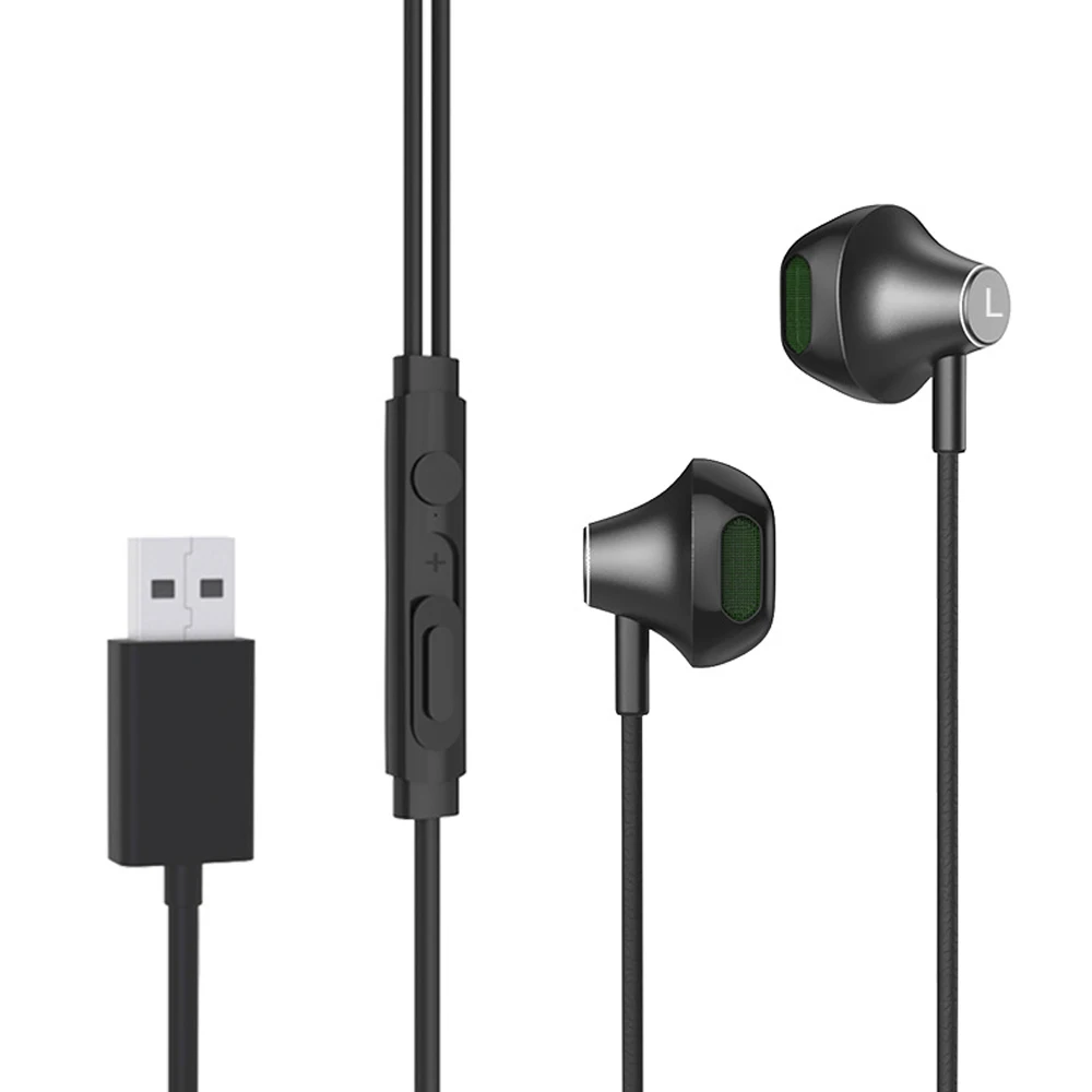 VOGROUND 유선 컴퓨터 이어폰(마이크 포함) PC 노트북용 2미터 길이의 케이블 USB 게임용 E-스포츠 헤드폰(USB 포함)
