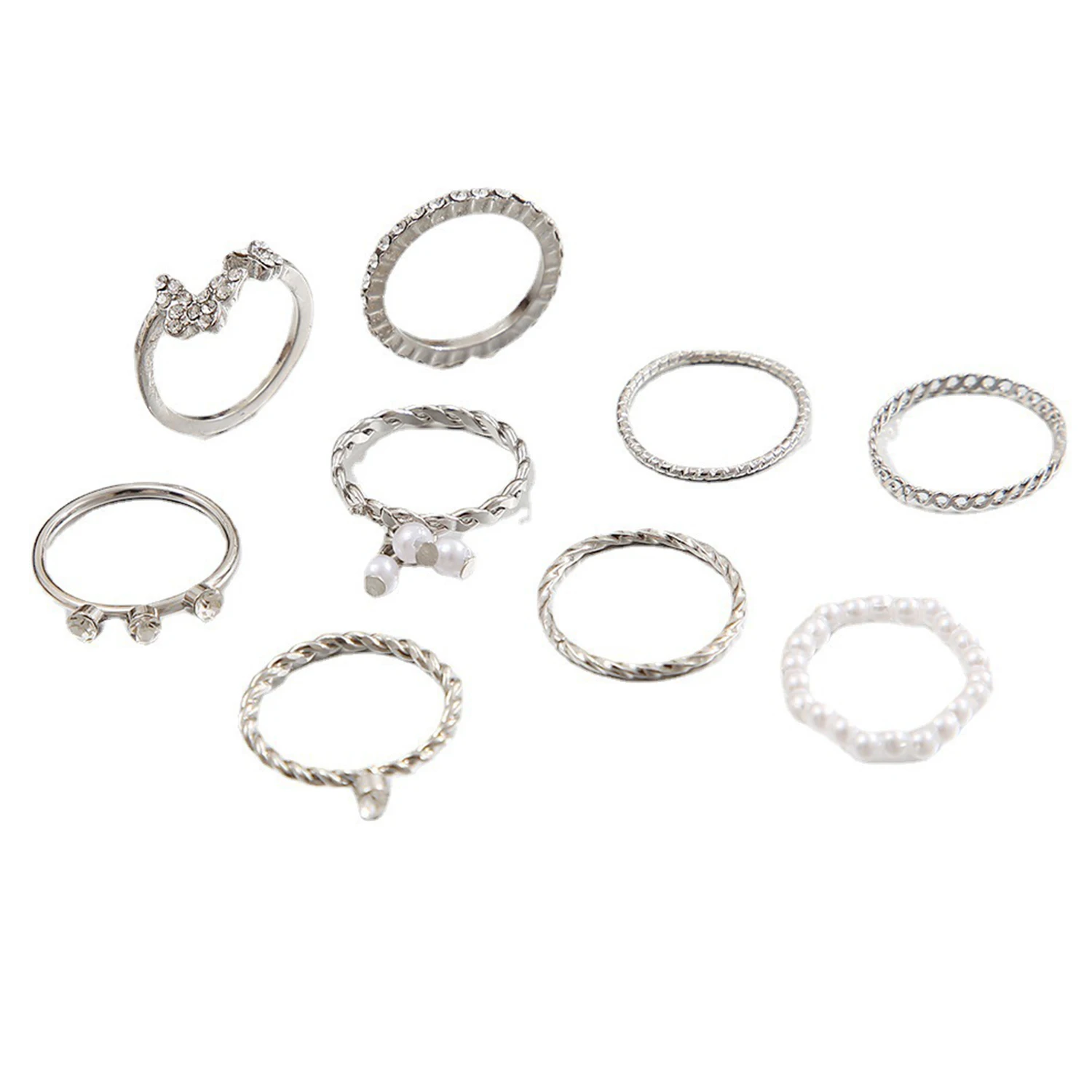 Anello A Goccia Alla Moda Intarsiato Con Zirconi Brillanti Argentati O