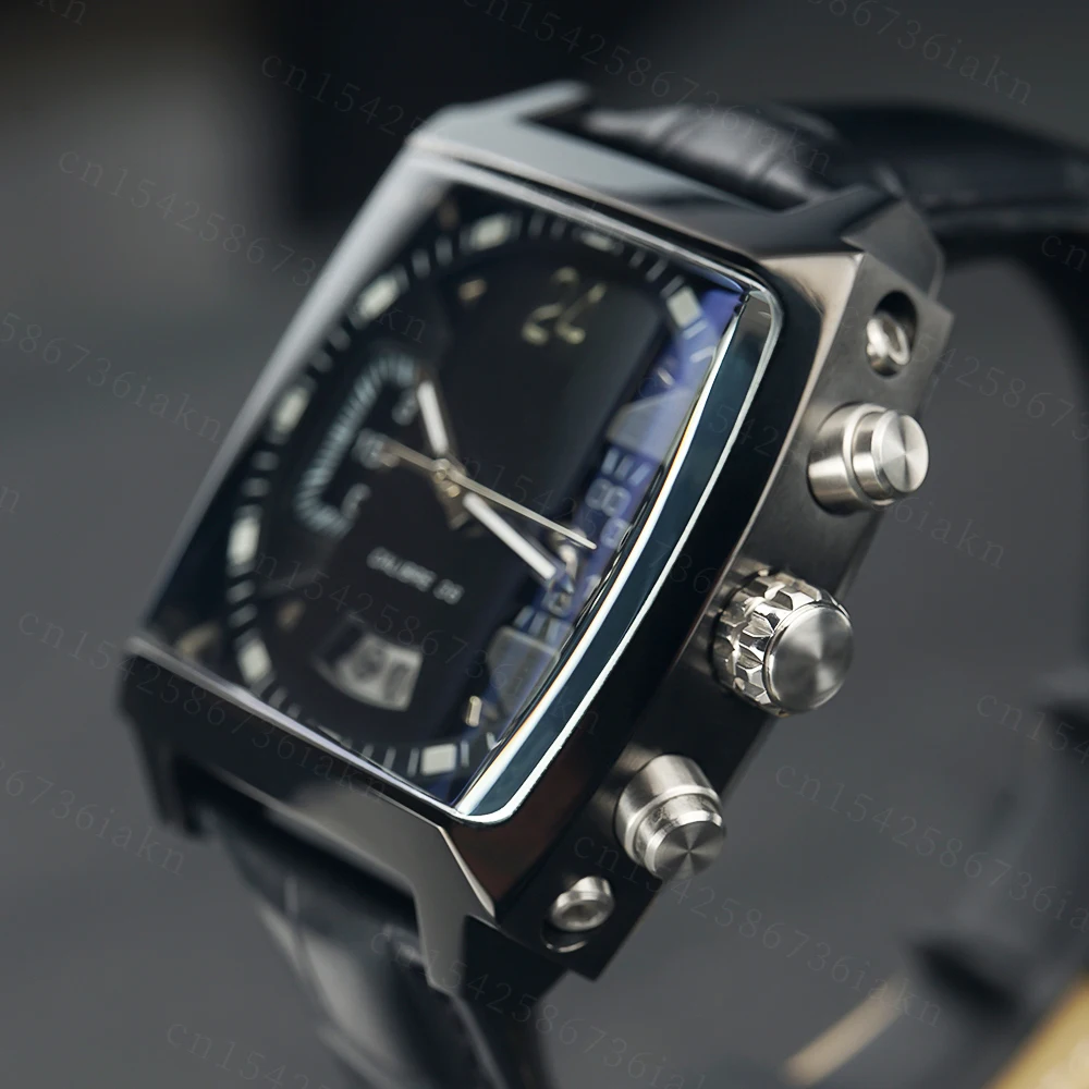 2022Fashion New Men's Color Bar Square Dial Sapphire Mirror Stainless Steel Leather Strap Sports Leisure Waterproof Quartz Watch