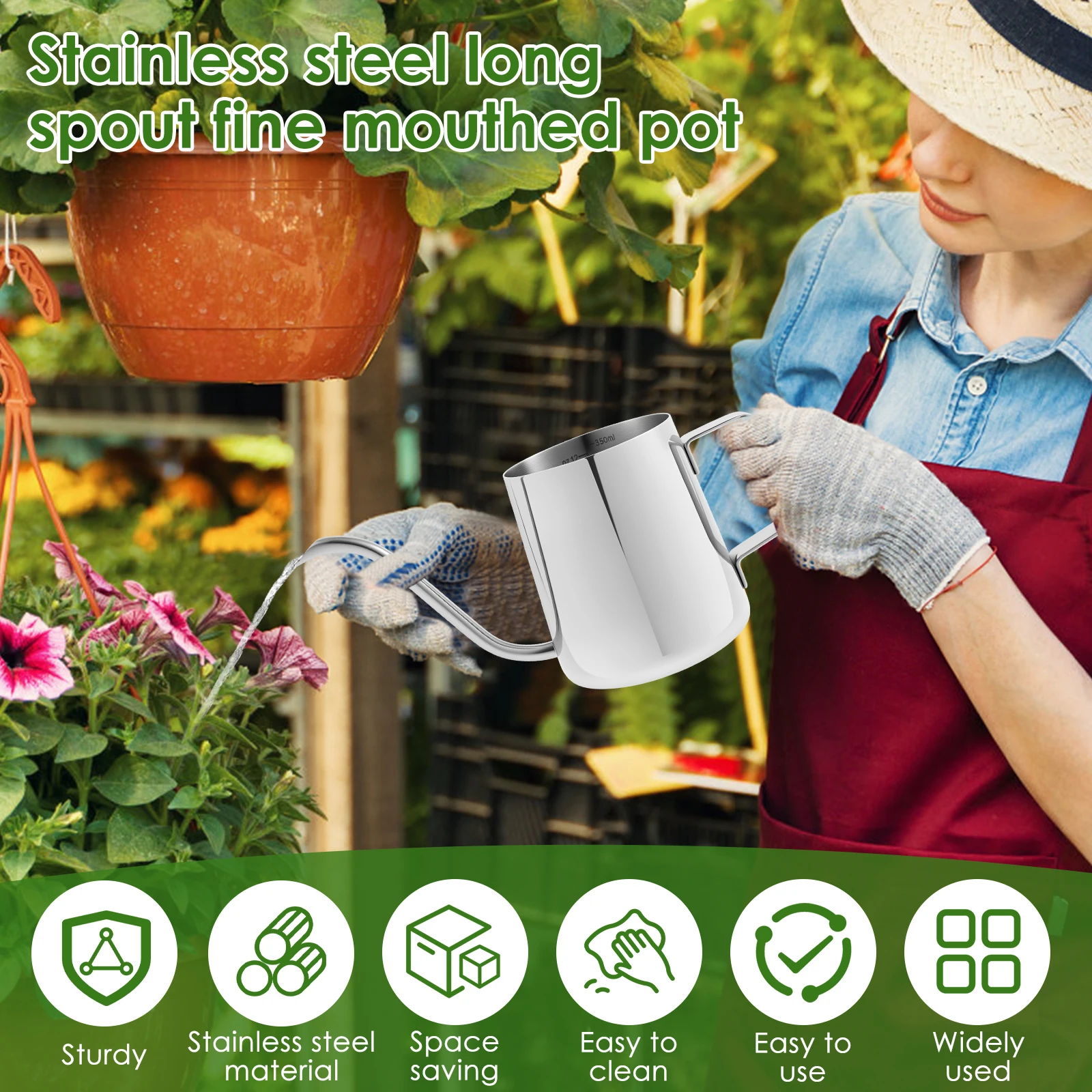 Long Spout Small Watering Can Garden Irrigation Stainless Steel Plant Watering Can For Indoor Outdoor Plants Flower Office watering can watering pot flower watering pot