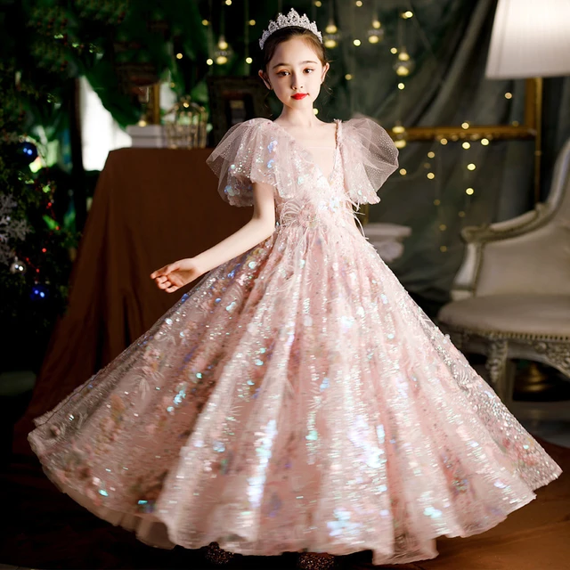 Robes de gala de Noël pour filles, robe de soirée longue, robe de  Rhformelle, robes à paillettes roses pour enfants, robe de Rhde luxe  élégante, 2022 | AliExpress