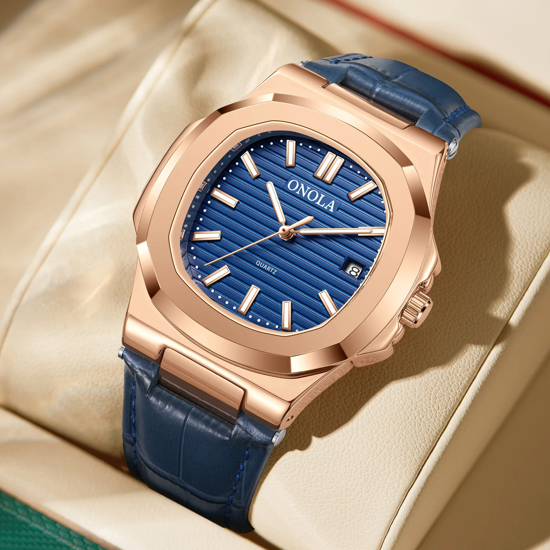 JewelryWe Orologio Da Uomo Quadrato Con Cinturino In Pelle – Movimento Al Quarzo Giapponese, Datario, Numeri Romani, Regalo Con Sacchetto Di Velluto - 2