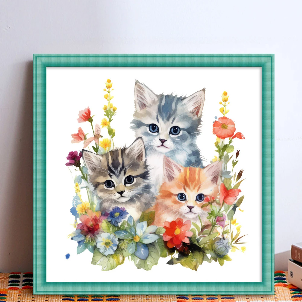 Cross stitch kit 25*25CM full embroidery eco-cotton thread 18CT cartoon animals print canvas for home decor painting