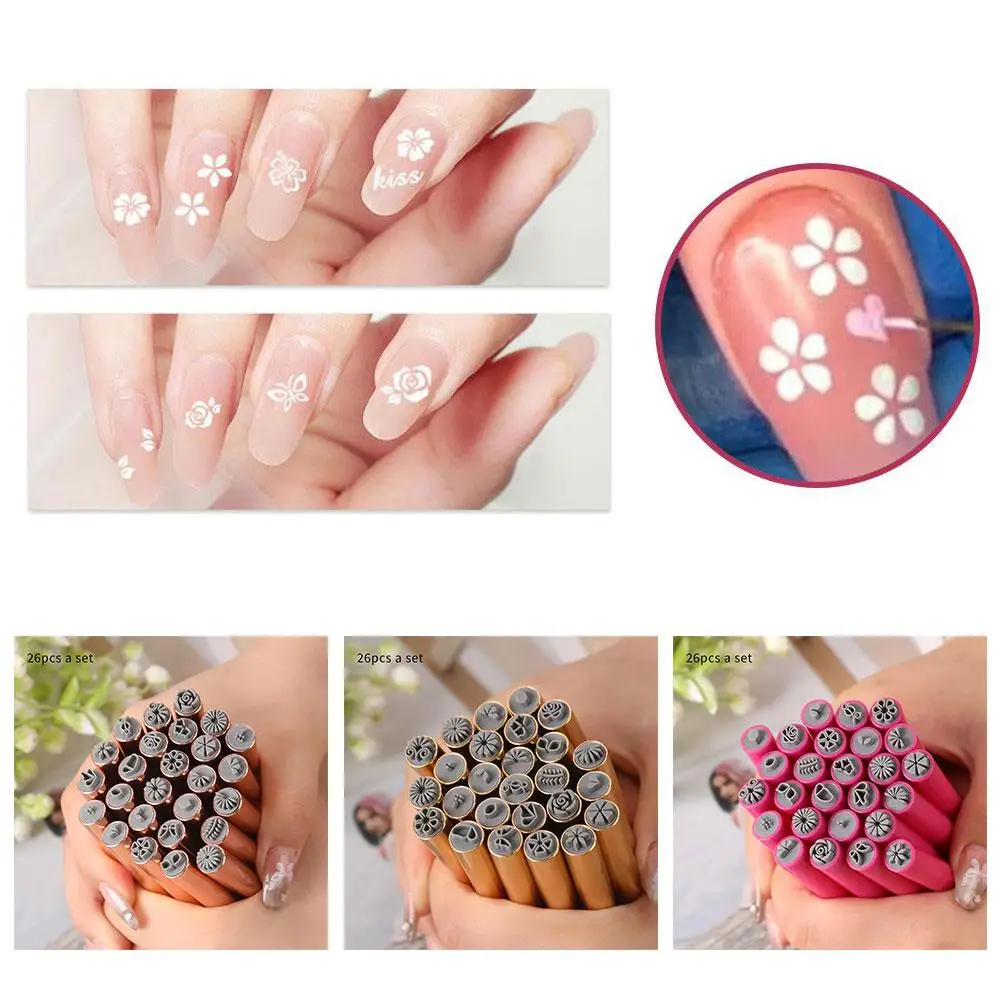 26pcs Nail Art Stamp Pen Set Floral Butterfly Pattern Nail Graffiti Pen Flower Painting Drawing Brush Stamp Pen Manicure Tools 2