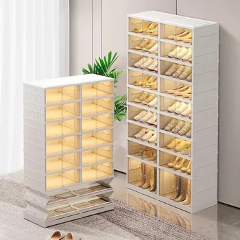 9-Tier Foldable Shoe Rack Organizer for Closet 18-36Pairs Plastic Collapsible Shoes Storage Box Clear Shoe Boxes Stackable 1