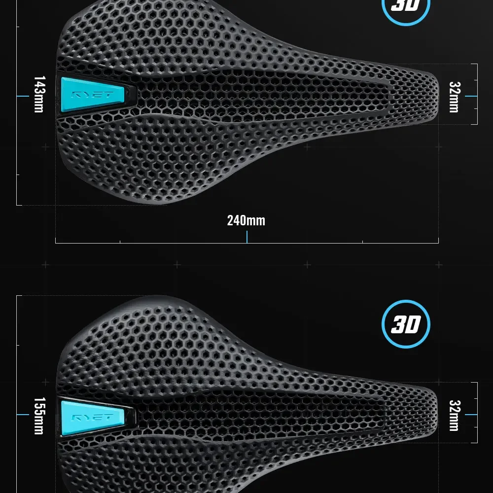 RYET Carbon Sattel MTB Gravel Rennrad 175g 3D Gedruckt Sitz 7x9mm Radfahren Kissen 143/155MM Für Racing Fahrrad Sitz Teile – Detail 4
