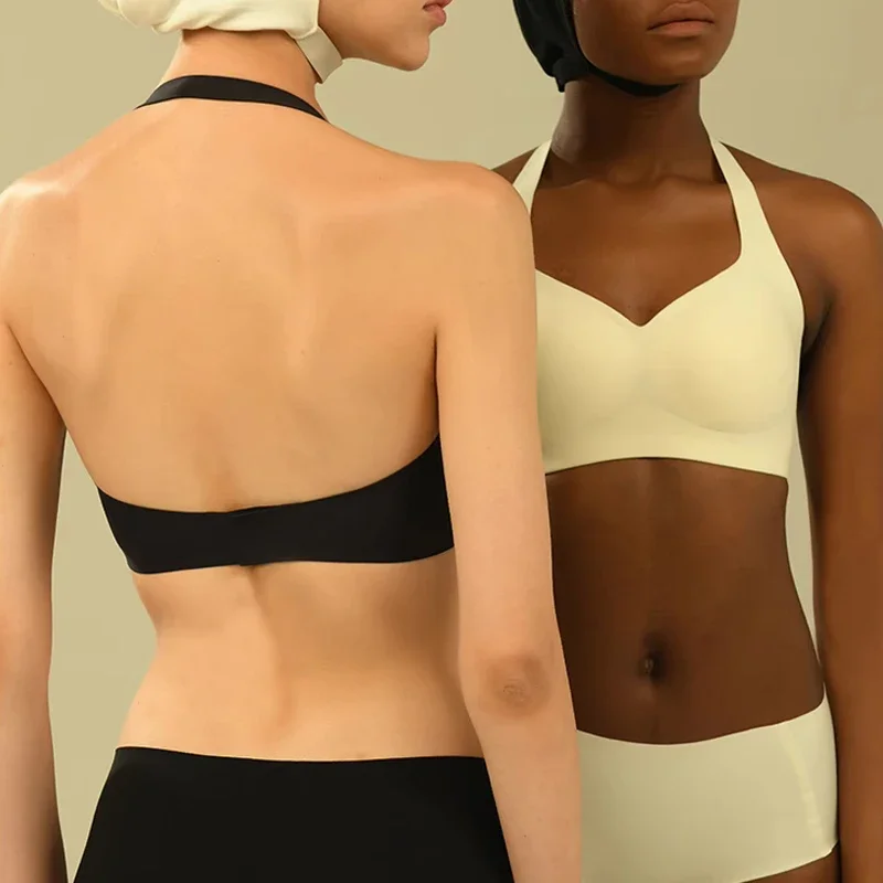 SUJIIN Halter Top Backless Sexy Bras for Women Push Up Seamless Wireless Padded Invisible Bra Women's Underwear Bralette MX112