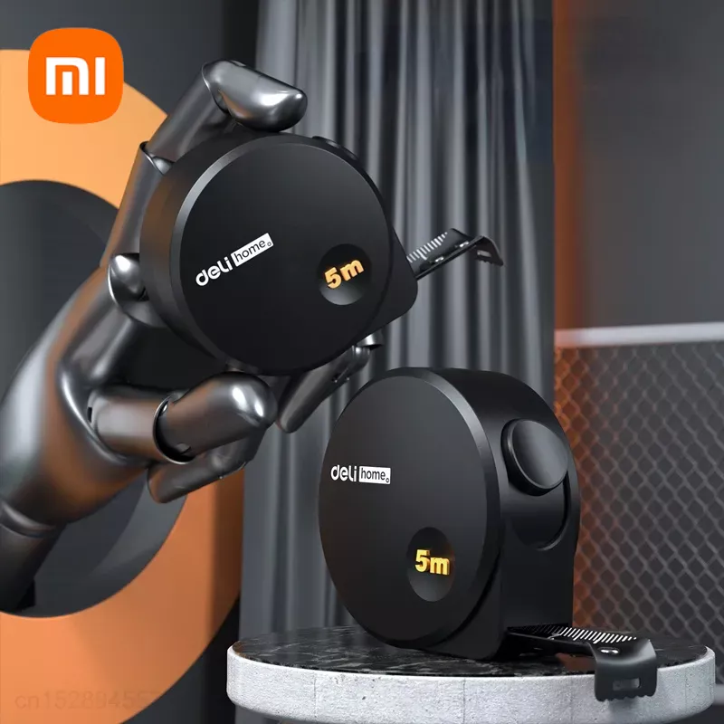 Xiaomi Deli 3/ 5 M Black Steel Material Measuring Tape Measure Drop Resistant Wear Resistant Thickened Portable Tape Measure