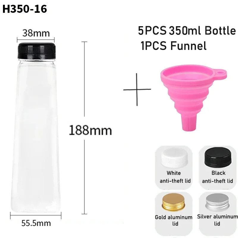 5-Pack Reusable Clear Plastic Bottles with Caps and Folding Funnel for DIY Juicing and Smoothies