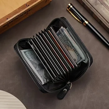 ​​Vintage PU Leather Slim Wallet - Zipper RFID Blocking 11-Slot Card Holder, Retro Style Gift for Men & Women, Classic Design​ 5