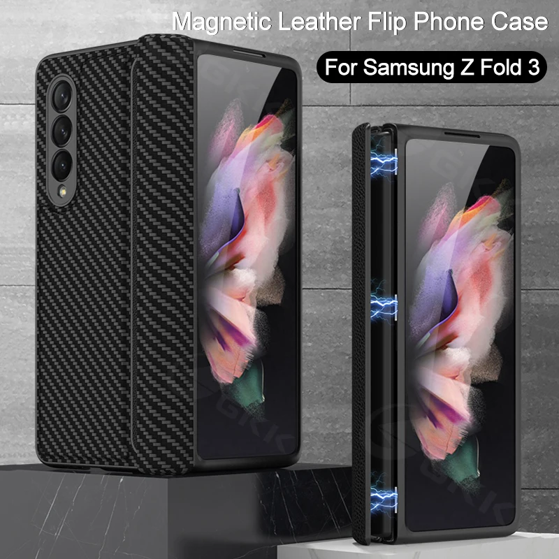 

GKK Original Magnetic Frame Case For Samsung Galaxy Z Fold 3 5G Case Luxury Leather Anti-knock Hard Cover For Galaxy Z Fold 3 5G