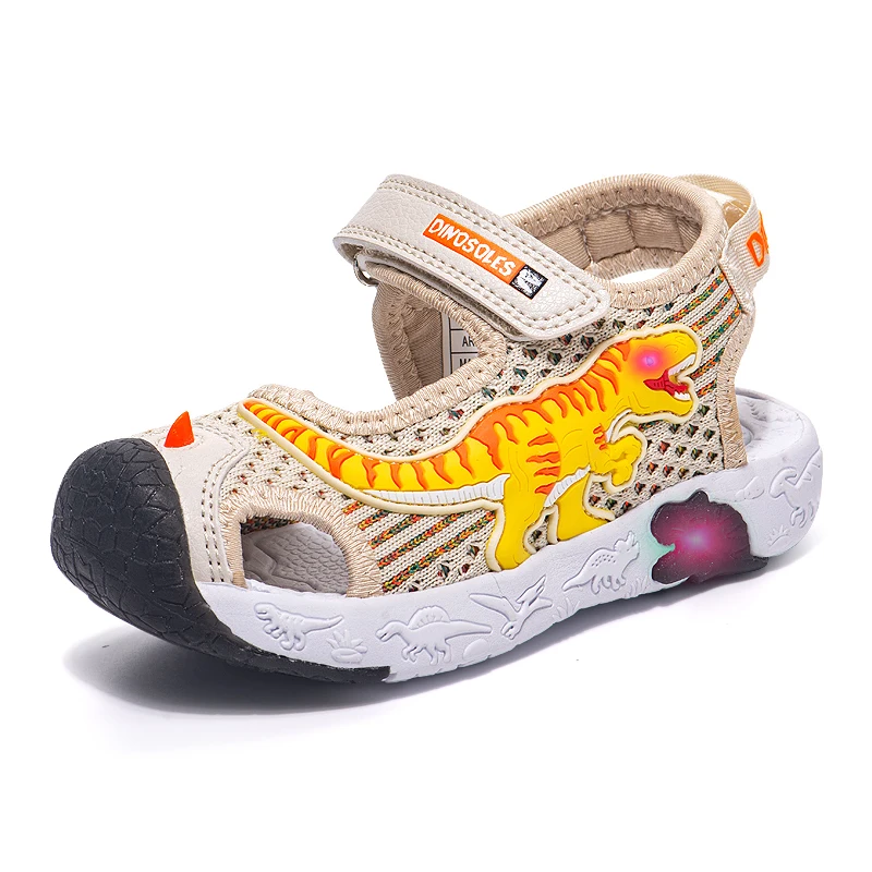 EXDINO T-Rex LED Knitting Children's Sandals Summer Boys Girls Breathable Luminous Sole Light Up Kids Outdoor Casual Beach Shoe