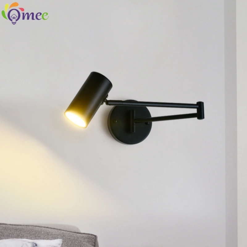 

Mordern Led Wall Lamp Rocker Arm Home Wall Light Black Fixture Adjustable Angle Length Wall sconce Bedroom Bedside Reading Light