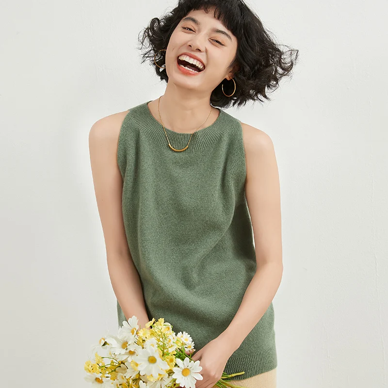 

Women's Sleeveless First-Line Ready-To-Wear Wool Soft Knitwear Neck Hanging Vest Close-Fitting Tops Spring \Summer Streetwear