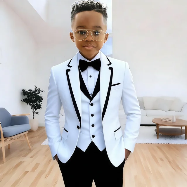 Costumes de cérémonie pour garçon (veste + pantalon + gilet) à revers crantés, 3 pièces, pour enfants, pour mariage ou fête, ensembles de blazers 1