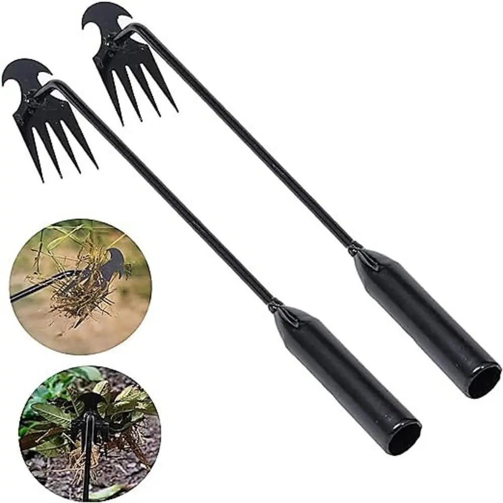 4 teeth multi-function weeder, portable garden weeder tool, galvanized handle, suitable for vegetable planting weeding