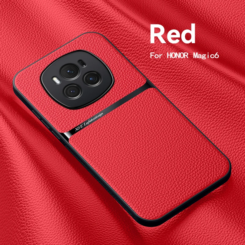 Magnetic Car Holder Leather Phone Case with Shockproof Silicone Back Cover