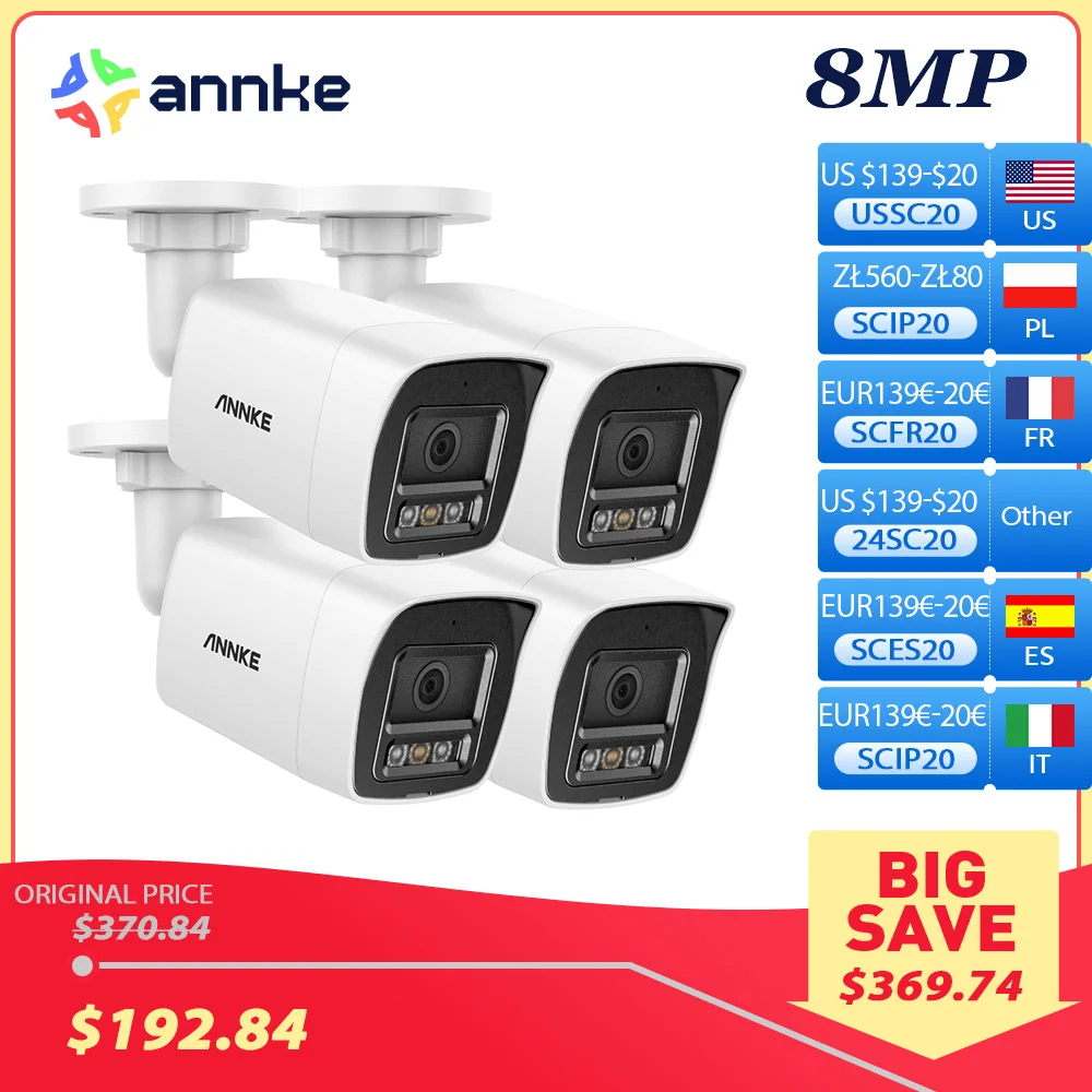 ANNKE 4K IP Camera Outdoor Indoor Weatherproof Bullet 4K Video Surveillance Cameras Audio Recording CCTV Cameras 8MP POE Cameras