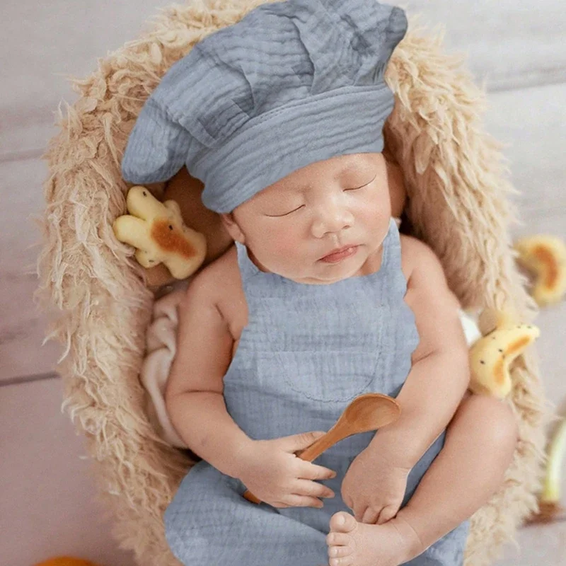 

Newborn Chef Series Apron Photography Props Set Soft Breathable Baby Outfit Costume set for Newborn Photoshoots