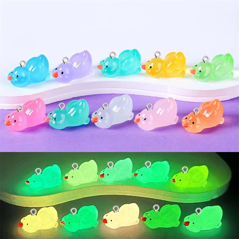 

10Pcs Cute 3D Luminous Duck Resin Charms Pendants Creative Keychain Phone Decor Accessories DIY Miniature Figurine Cabochon Ring