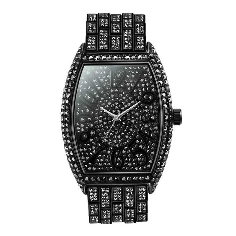 

Fashion Diamond-Encrusted Barrel Full Diamond Dial Shi Ying Men's Watch Luxury Gift.