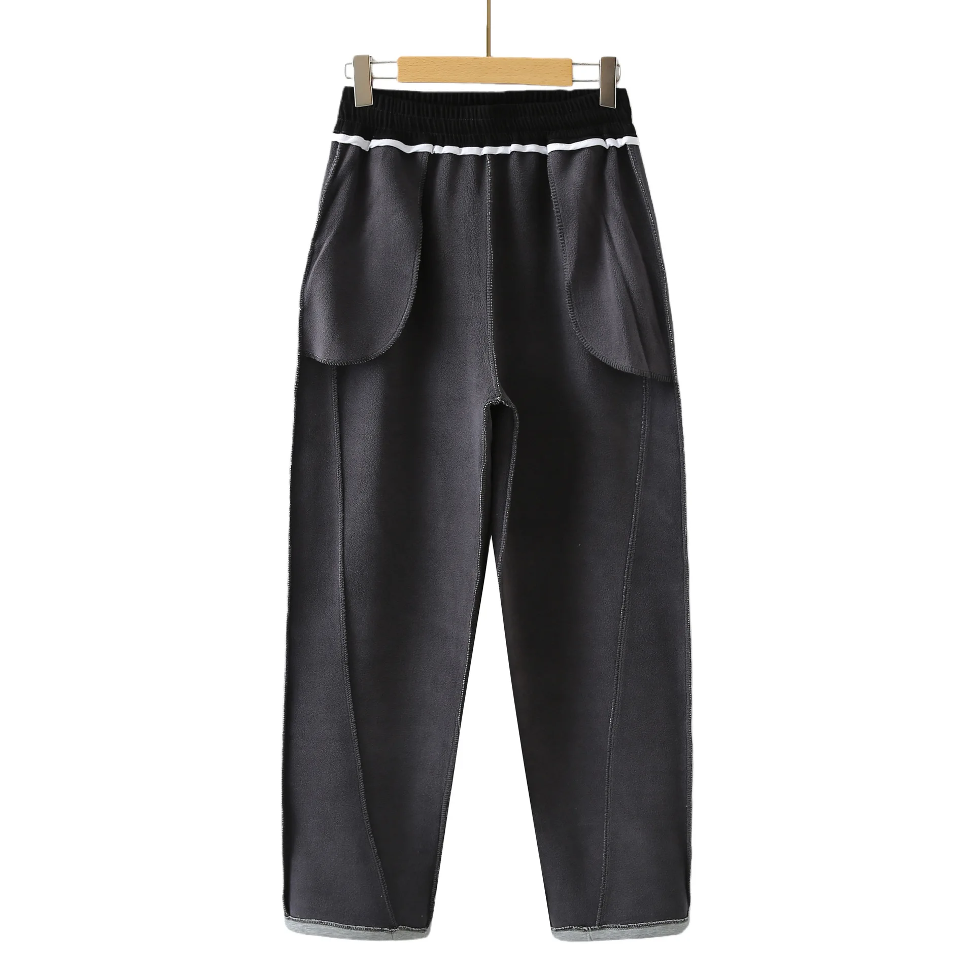 XXXXL Fashion Plus Size Women's Straight Pants Casual New Winter Style Simple Block Color Waist Fleece Warm Curved Trousers